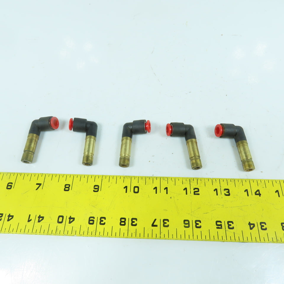SMC 1/4" Push To Connect x 3/8" OD Plug-In Brass 90° Elbow Air Fitting Lot Of 5
