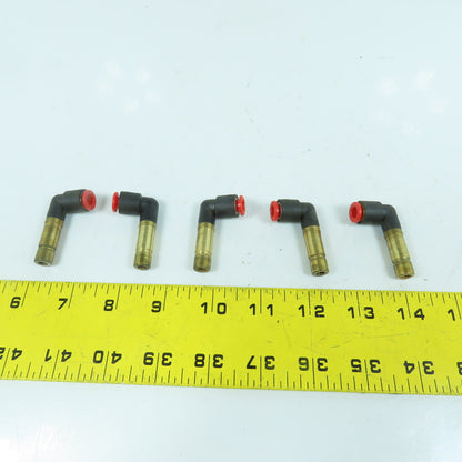 SMC 1/4" Push To Connect x 3/8" OD Plug-In Brass 90° Elbow Air Fitting Lot Of 5