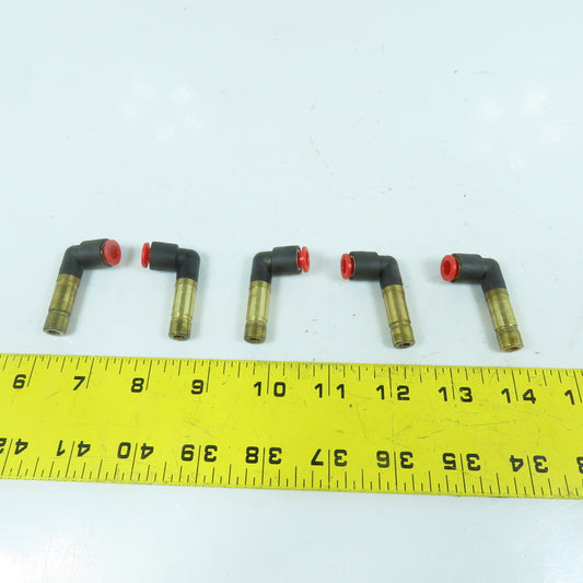 SMC 1/4" Push To Connect x 3/8" OD Plug-In Brass 90° Elbow Air Fitting Lot Of 5
