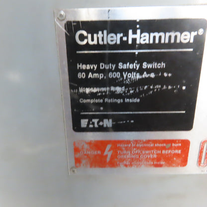 Cutler Hammer DH361FDK Ser. B 30A 600V 3 Pole Fusible Safety Disconnect Switch