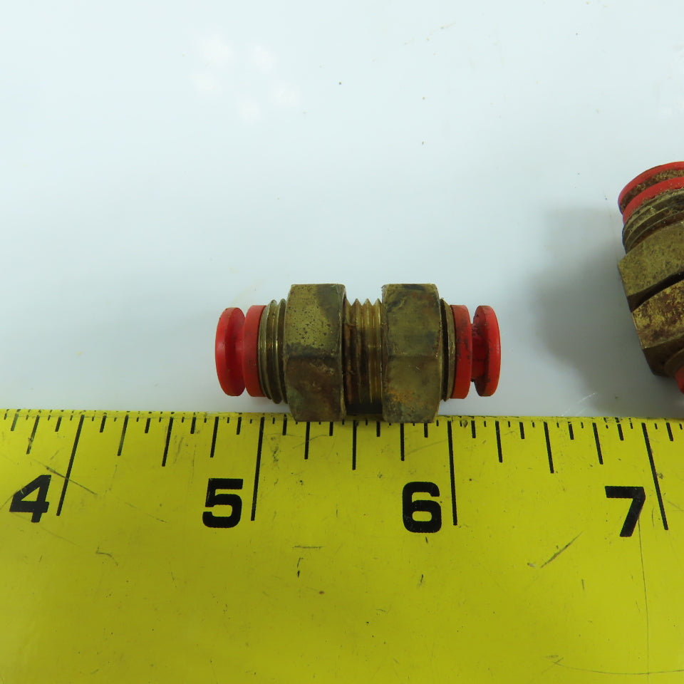 SMC 1/4" x 1/4" Push To Connect Inline Coupling Brass Air Fitting Lot Of 8