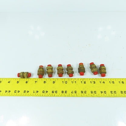 SMC 1/4" x 1/4" Push To Connect Inline Coupling Brass Air Fitting Lot Of 8