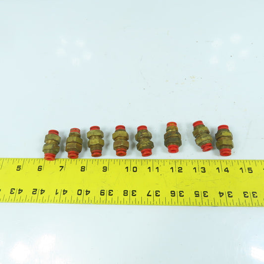 SMC 1/4" x 1/4" Push To Connect Inline Coupling Brass Air Fitting Lot Of 8