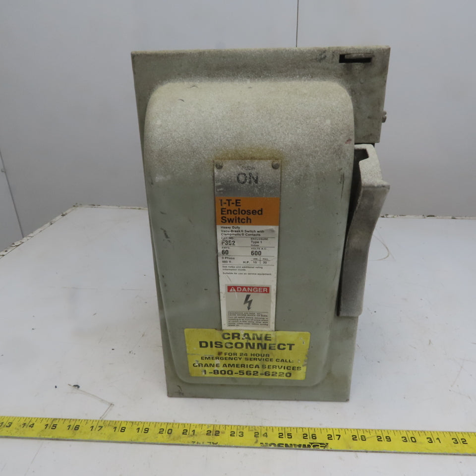 ITE Siemens F-352 60A 600V 3 Pole Fusible Safety Disconnect Switch 30Hp