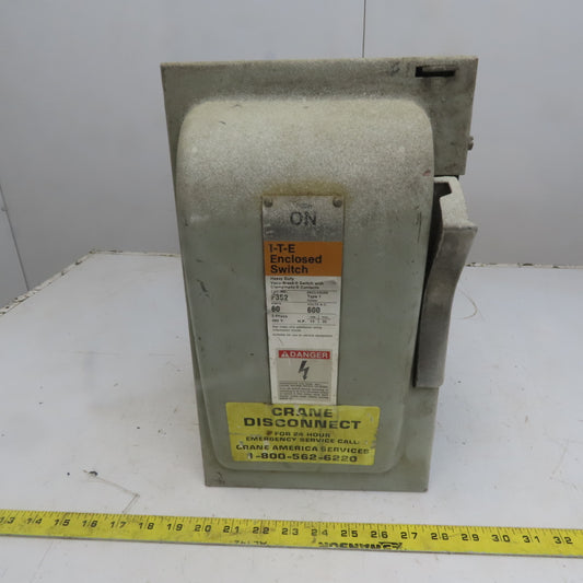 ITE Siemens F-352 60A 600V 3 Pole Fusible Safety Disconnect Switch 30Hp