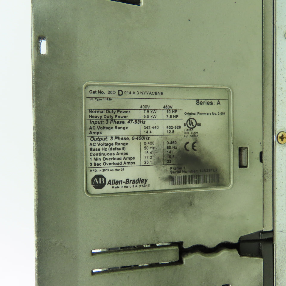 Allen Bradley 20DD014A3NYYACBNE Ser A 10HP 700S AC Drive 0-460V Out Parts/Repair