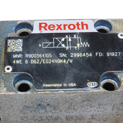 Rexroth 4WE 6 D62/EG24N9K4/V Single Solenoid Hydraulic Valve 24VDC 4/2