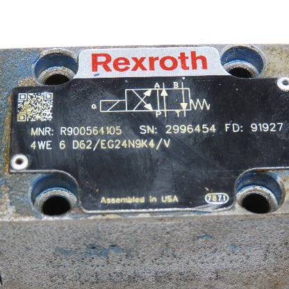 Rexroth 4WE 6 D62/EG24N9K4/V Single Solenoid Hydraulic Valve 24VDC 4/2