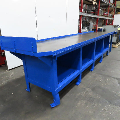 42" x 187" x 37" Tall Steel Top Work Assembly Maintenance Bench Table W/ Storage