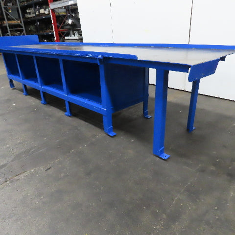 42" x 187" x 37" Tall Steel Top Work Assembly Maintenance Bench Table W/ Storage