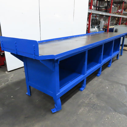 42" x 187" x 37" Tall Steel Top Work Assembly Maintenance Bench Table W/ Storage