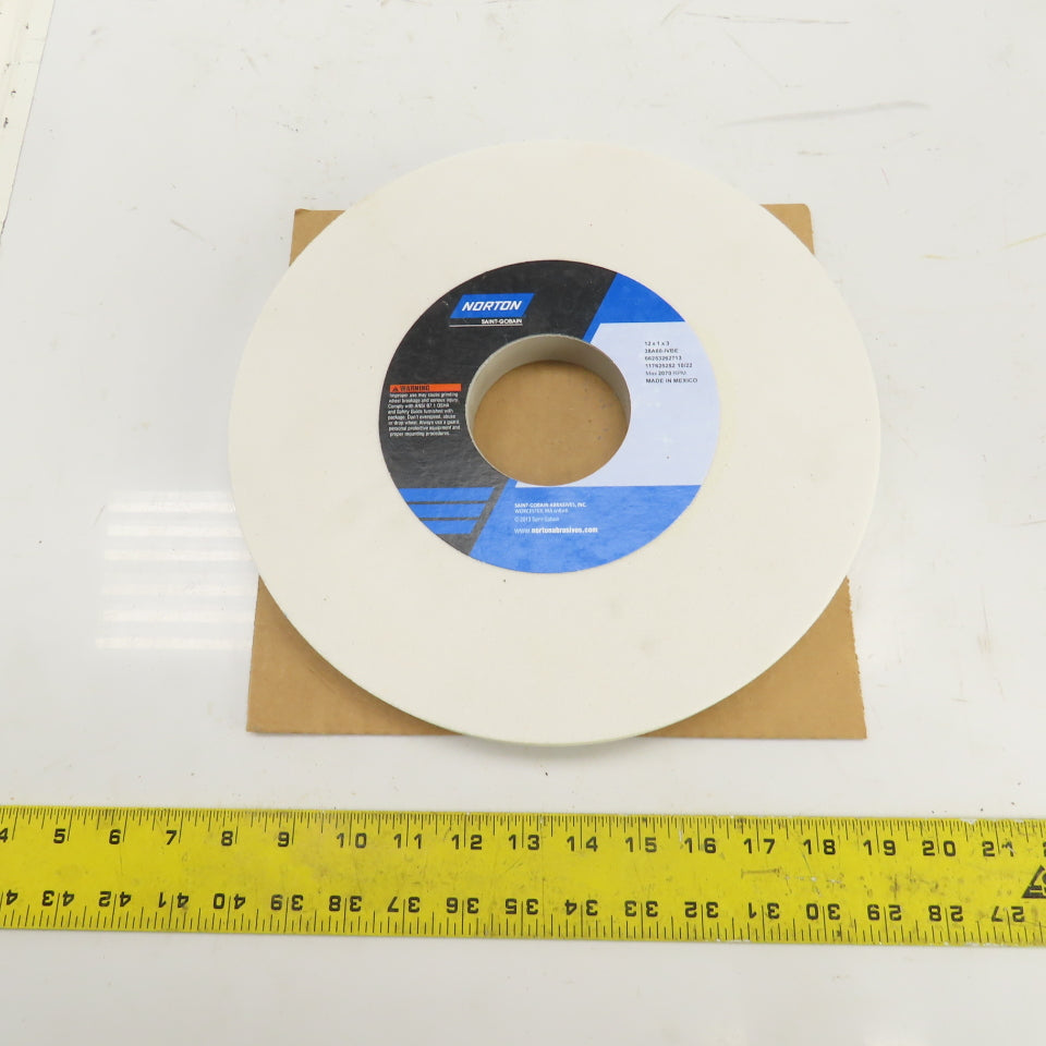 Norton 12" OD x 1" Thick 38A60-IVBE Tool Room Grinding Wheel 2070RPM 3" Arbor