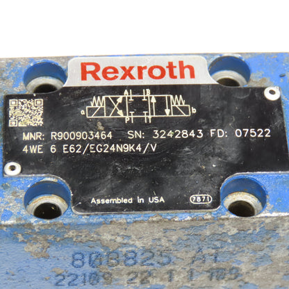 Rexroth 4WE 6 E62/EG24N9K4/V 4/3 Position Solenoid Valve Closed Center 24VDC