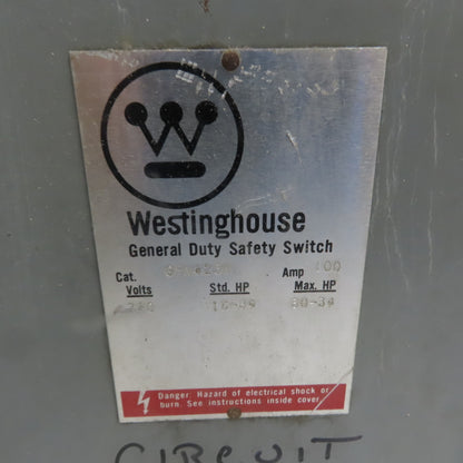 Westinghouse Bryant GFN423N 100A 240V 3 Pole Fusible Safety Disconnect Switch