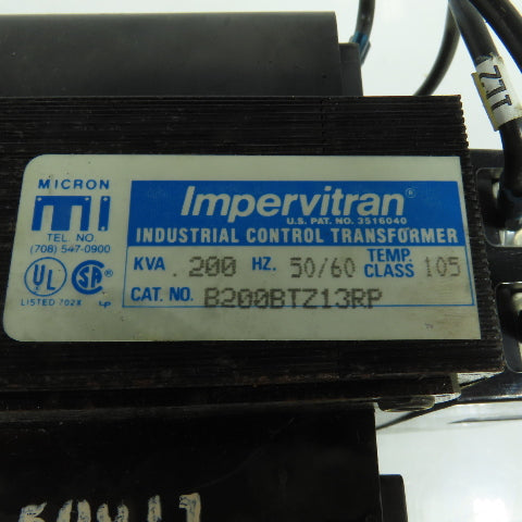 Impervitran B200BTZ13RP 0.200kVA Control Transformer Pri 220-480V Sec 110-120V