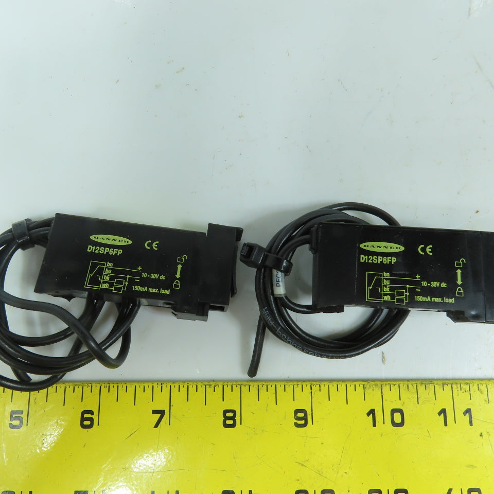 Banner D12SP6FP Fiber Optic Photoelectric Sensor 10-30VDC Lot Of 2