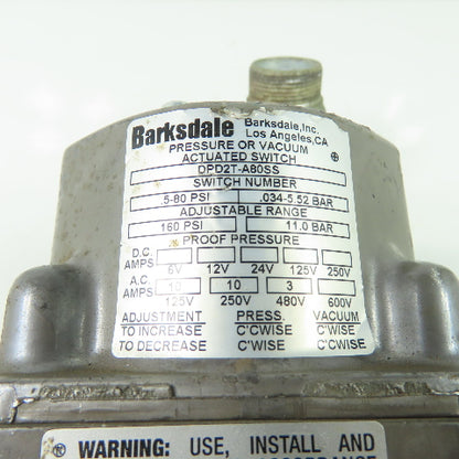 Barksdale DPD2T-A80SS Differential Pressure Switch 160PSI 1/8" NPT