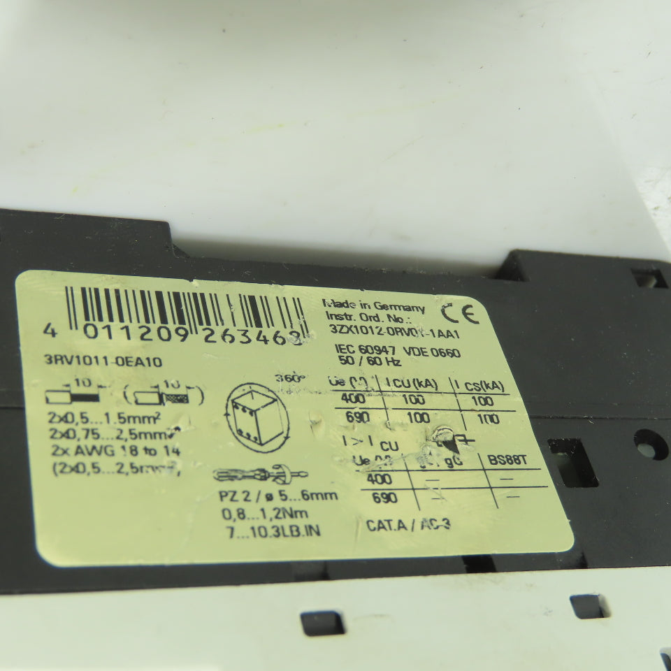 Siemens 3RV1011-0EA10 600V Motor Starter Breaker 3-Pole 0.28-0.4A Lot Of 5