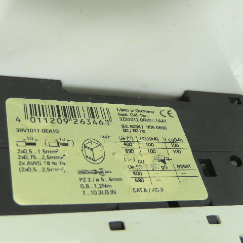 Siemens 3RV1011-0EA10 600V Motor Starter Breaker 3-Pole 0.28-0.4A Lot Of 5