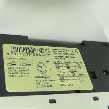 Siemens 3RV1011-0EA10 600V Motor Starter Breaker 3-Pole 0.28-0.4A Lot Of 5