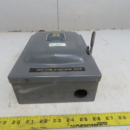 Square D D-91351 Ser A3 30A 240V 3 Pole Non-Fused Safety Switch Disconnect