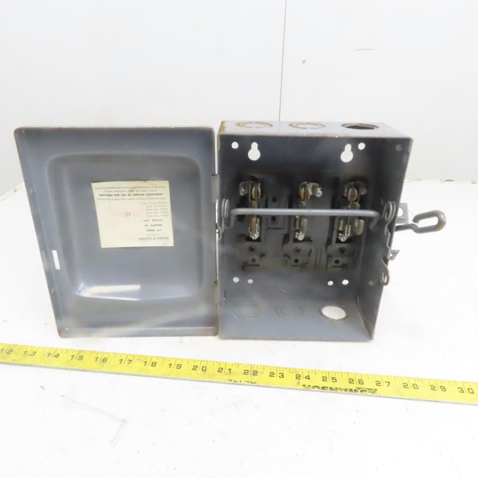 Square D D-91351 Ser A3 30A 240V 3 Pole Non-Fused Safety Switch Disconnect