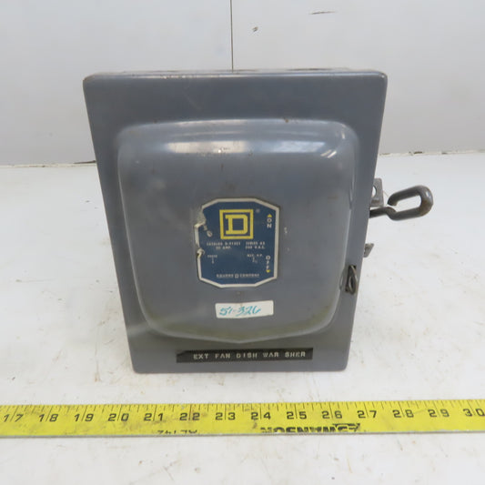 Square D D-91351 Ser A3 30A 240V 3 Pole Non-Fused Safety Switch Disconnect