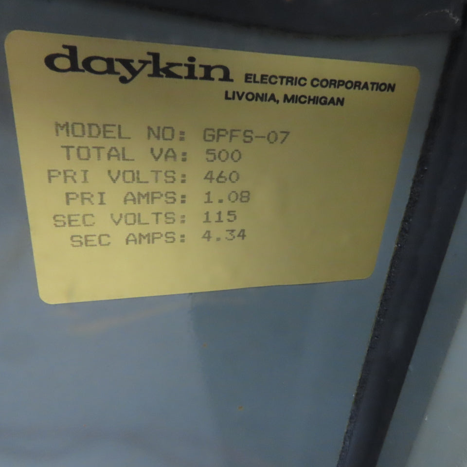 Daykin GPFS-07 Enclosed Transformer Disconnect 500VA 480V Pri 120V Sec 1PH