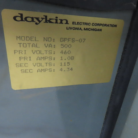 Daykin GPFS-07 Enclosed Transformer Disconnect 500VA 480V Pri 120V Sec 1PH