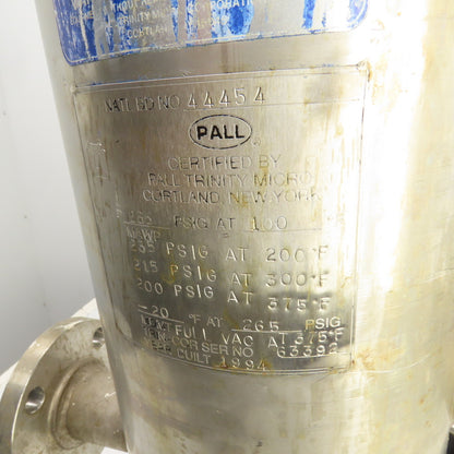 Pall Stainless Steel Cartridge Filter Housing 2.165" Flanged Ports 265PSIG