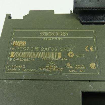 Siemens 1P 6ES7 315-2AF03-0AB0 Simatic S7-300 Controller Module 24VDC Input 0.9A