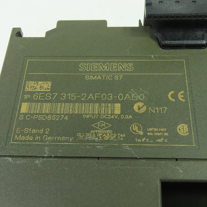 Siemens 1P 6ES7 315-2AF03-0AB0 Simatic S7-300 Controller Module 24VDC Input 0.9A