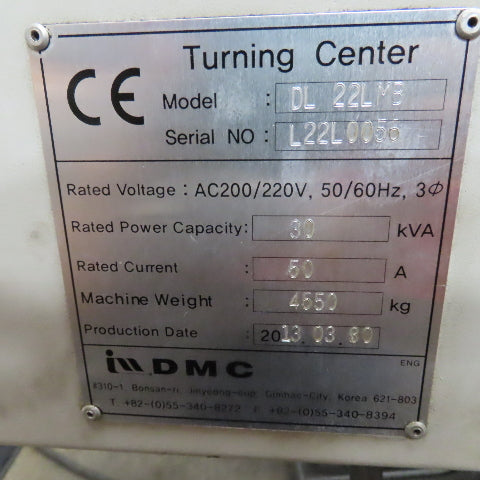 DMC DL 22LMB CNC Lathe Turning Center 12 Station Turret W/Chip Conveyor 200/220V