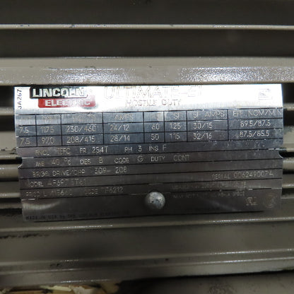 Lincoln AF6P7.5T61 7.5HP Electric Motor 1175RPM 230/460V 3PH 254T Frame Tested