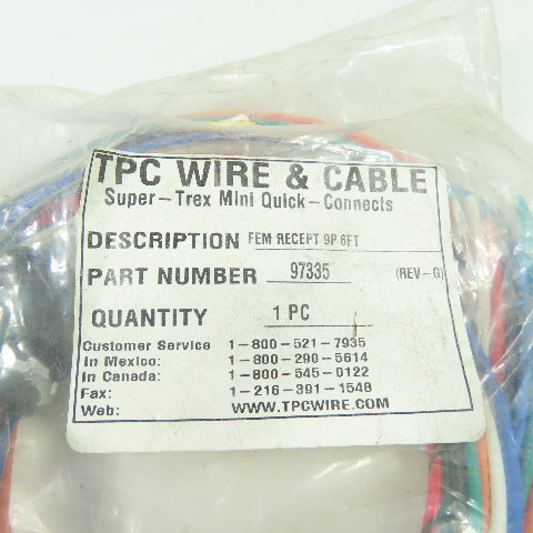 TCP Wire & Cable 97335 9-Pole Female Single End Receptacle 6' 600V