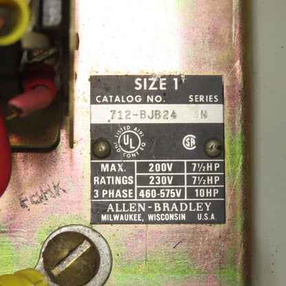 Allen Bradley 712-BJB24 Size 1 Combination Starter 120V Controls 10HP Max 600V