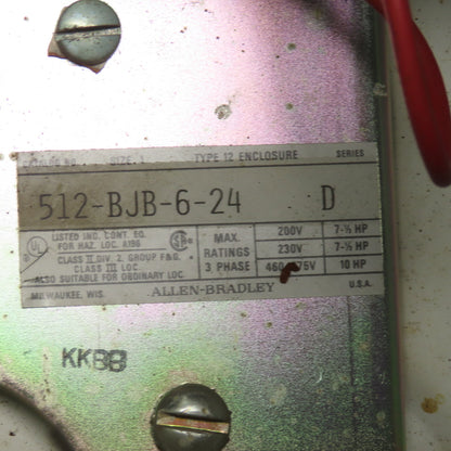 Allen Bradley 512-BJB-6-24 Size 1 Combination Starter 120V Controls 10HP 600V