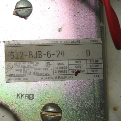 Allen Bradley 512-BJB-6-24 Size 1 Combination Starter 120V Controls 10HP 600V