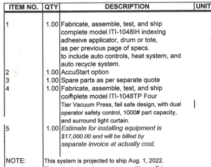 Industrial Technologies ITI-1048IH Laminating Press Bag System 50' Laminator NEW