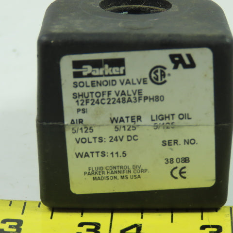 Parker 12F24C2248A3FPH80 24VDC Solenoid Valve Coil 5-125PSI 11.5W