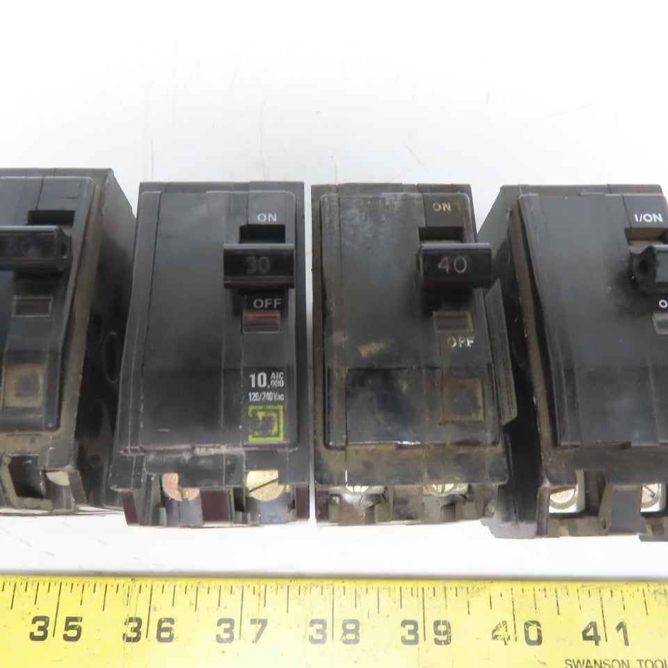 Square D QO Circuit Beakers 2 Pole 15A 30A 40A 70A & 100A Lot of 7