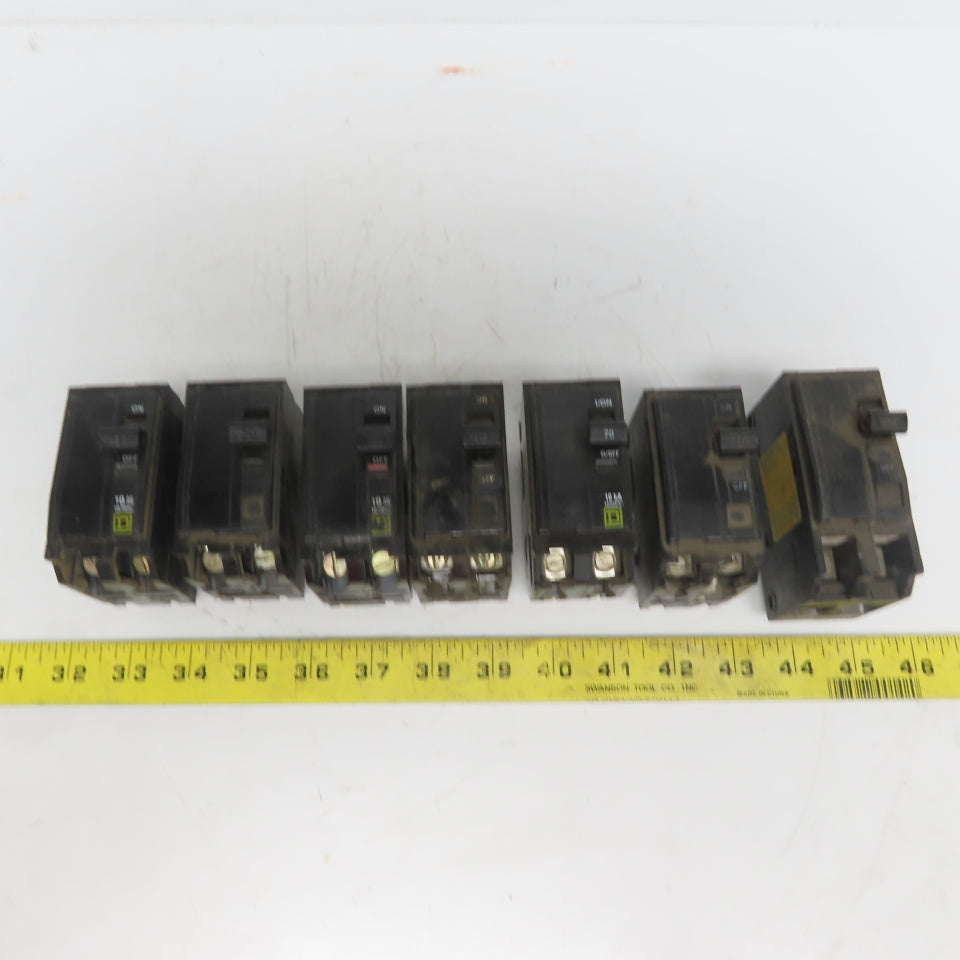 Square D QO Circuit Beakers 2 Pole 15A 30A 40A 70A & 100A Lot of 7