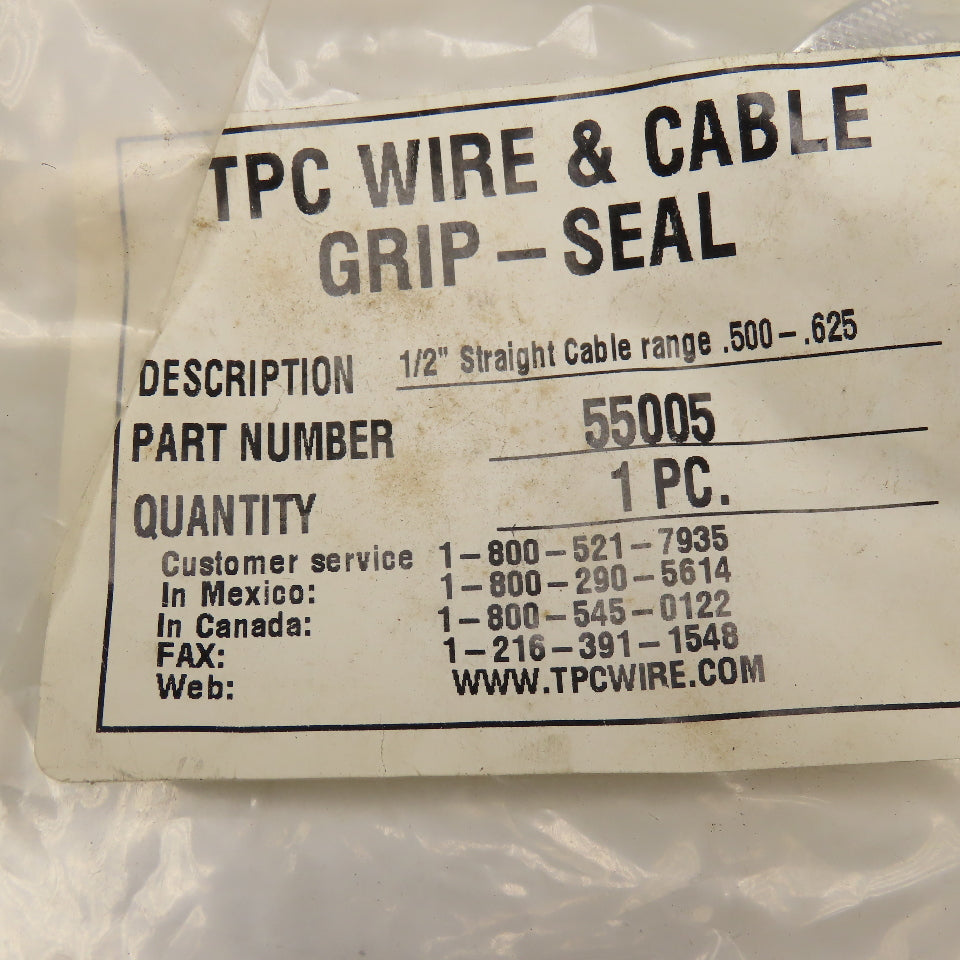 TPC Wire & Cable 55005 Cord Grip 1/2" Straight Male .500-.625" Cable Diam. Lot/4