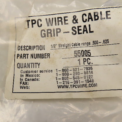 TPC Wire & Cable 55005 Cord Grip 1/2" Straight Male .500-.625" Cable Diam. Lot/4