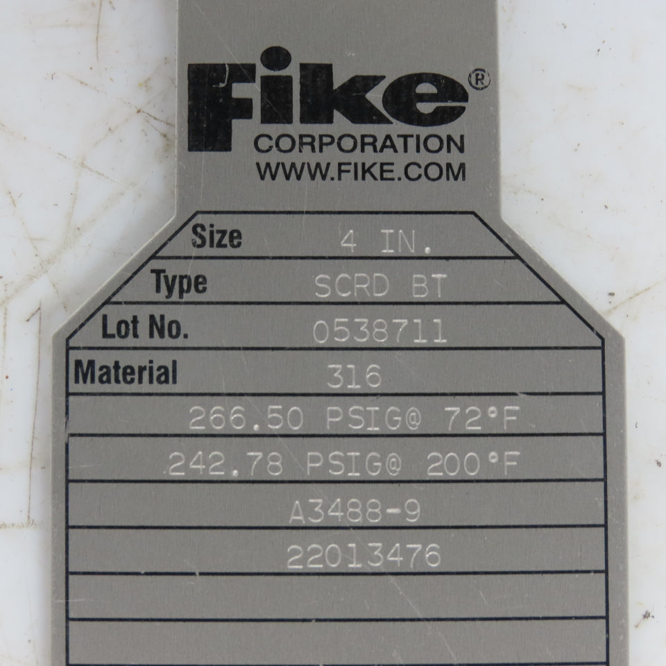 Fike A3488-9 Type SCRD BT Rupture Disc 4" 266.50 PSIG @72°F 242.78 PSIG @200°F