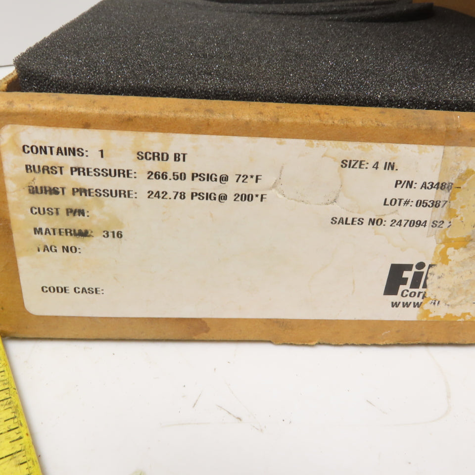 Fike A3488-9 Type SCRD BT Rupture Disc 4" 266.50 PSIG @72°F 242.78 PSIG @200°F