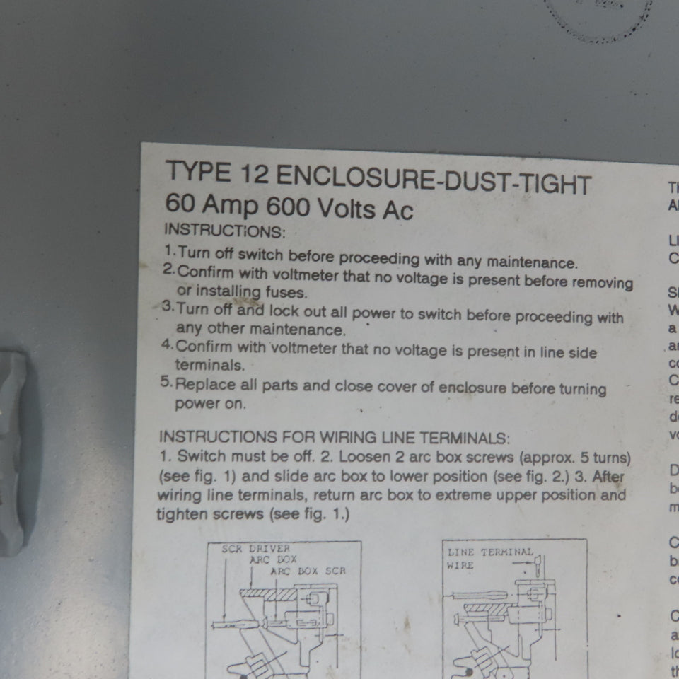 Westinghouse JHFN362 60A 3 Pole 600V Fused Safety Disconnect Switch Type 12