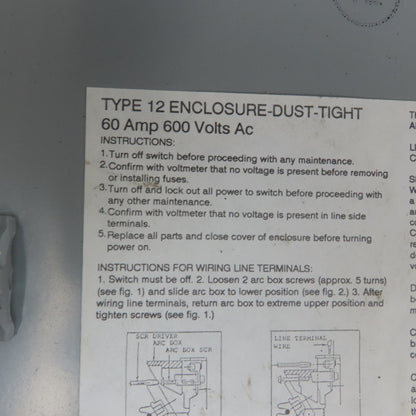Westinghouse JHFN362 60A 3 Pole 600V Fused Safety Disconnect Switch Type 12