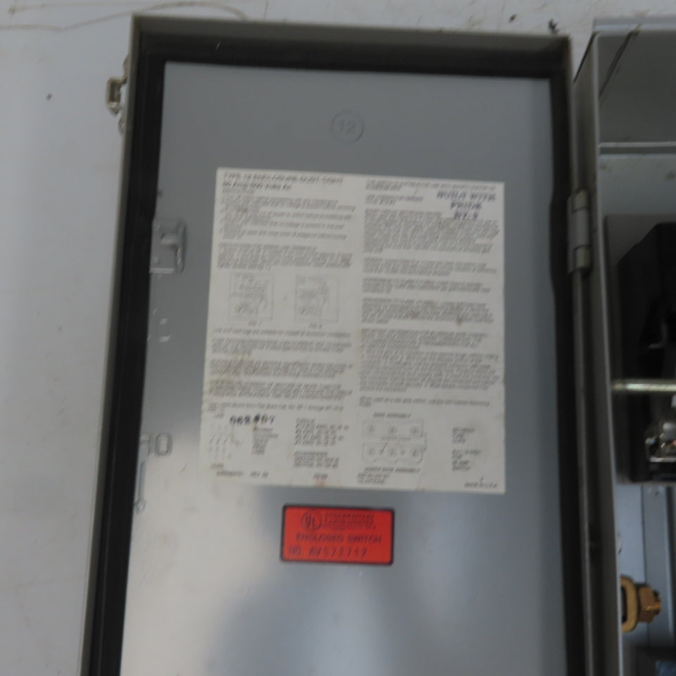 Westinghouse JHFN362 60A 3 Pole 600V Fused Safety Disconnect Switch Type 12