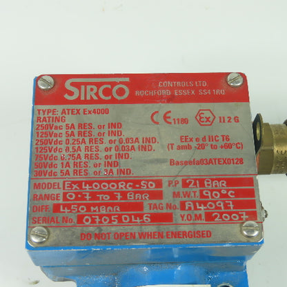 Sirco ATEX Ex4000 Pressure Switch 0.7-7 Bar